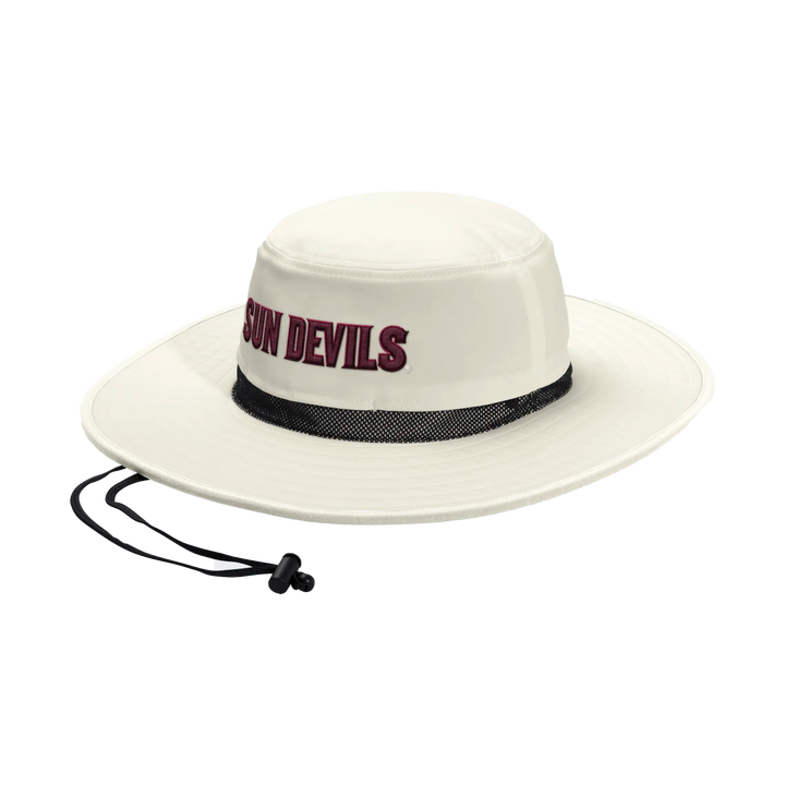 Off white color sun hat with "Sun Devils" in maroon across the front. 