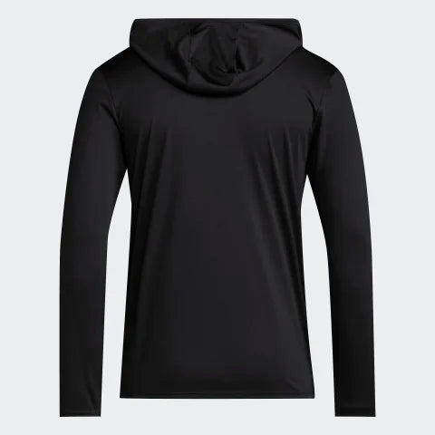back of black long sleeve hoody tee