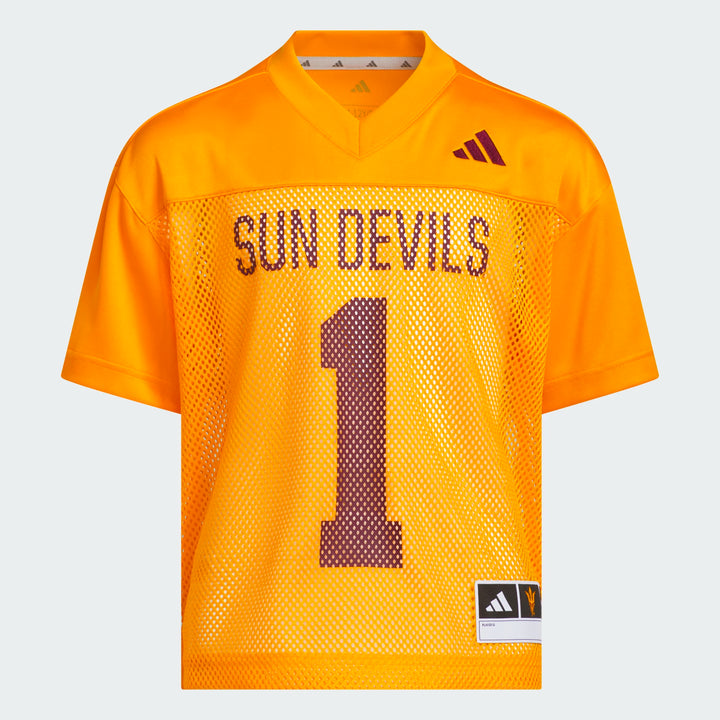 An orange mesh athletic jersey with &