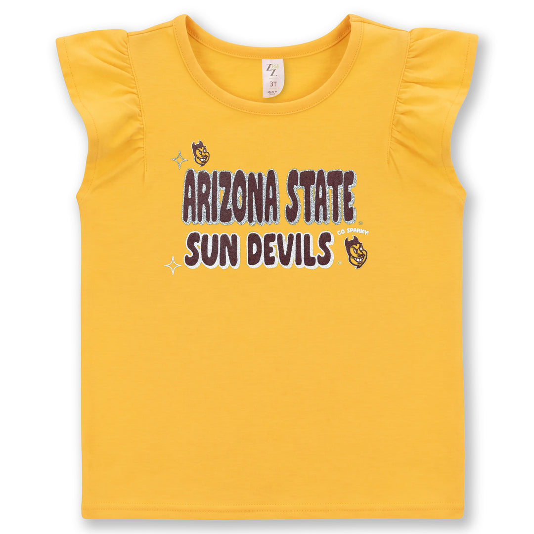 Gold toddler tee with mascot and Arizona State Sun Devils