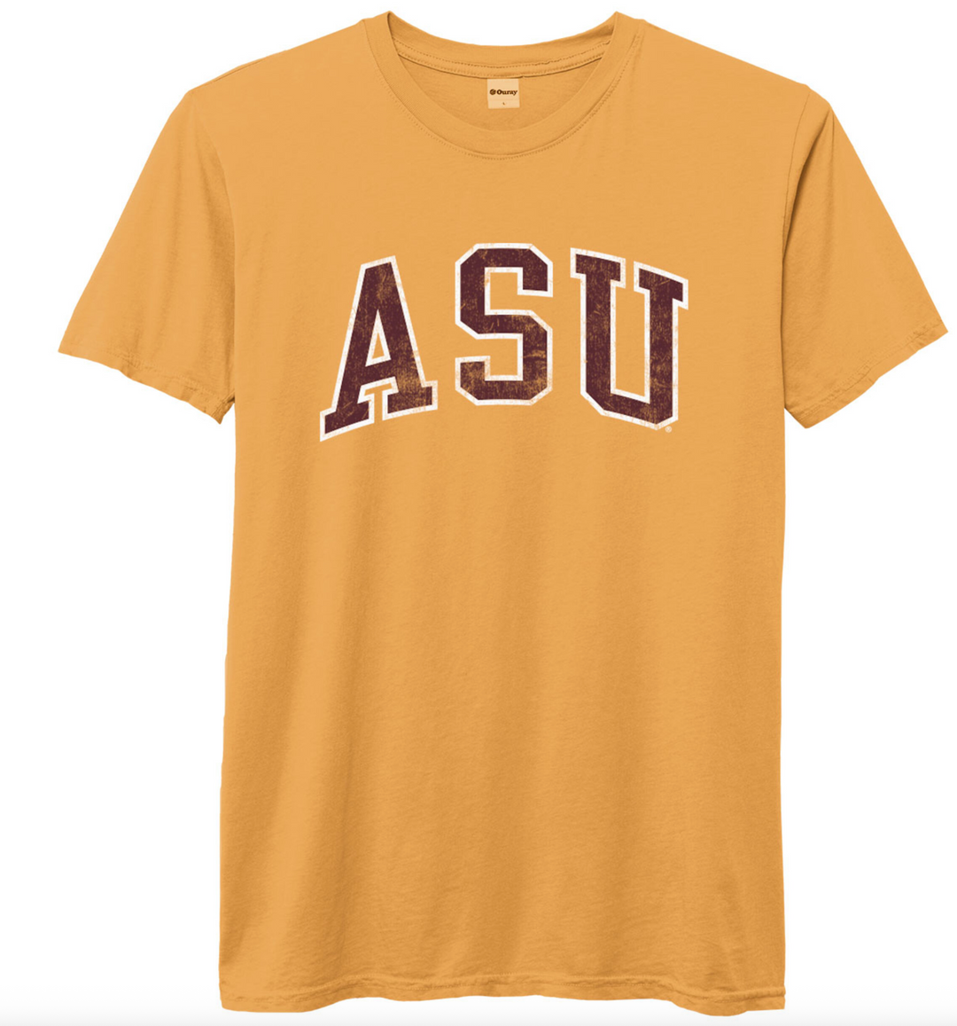 Gold tee with 'ASU' in maroon and white.