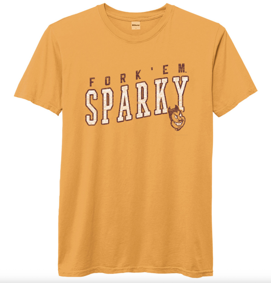 Gold tee with 'Fork 'em Sparky' in maroon and white, with Sparky face below.