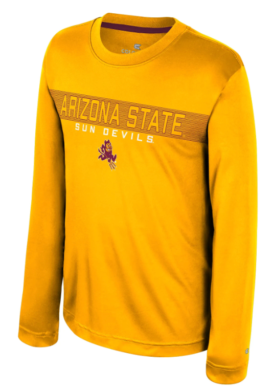 Gold tee with 'Arizona State Sun Devils' across the chest.