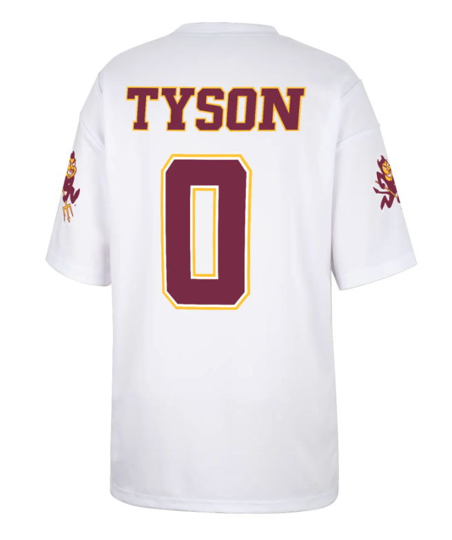 White jersey with 'TYSON' and number '0' printed on the back, featuring a logo on each sleeve.