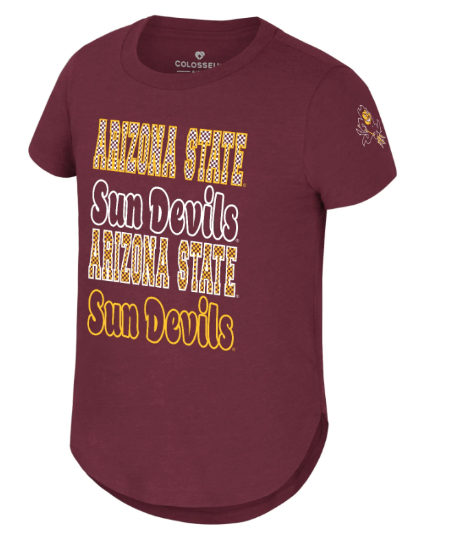 Maroon tee with Arizona State Sun Devils twice