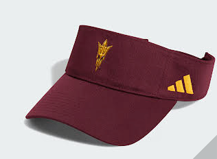 A maroon visor cap with a yellow embroidered Arizona Wildcats logo on the front and a yellow Adidas logo on the side, shown on a light gray background.