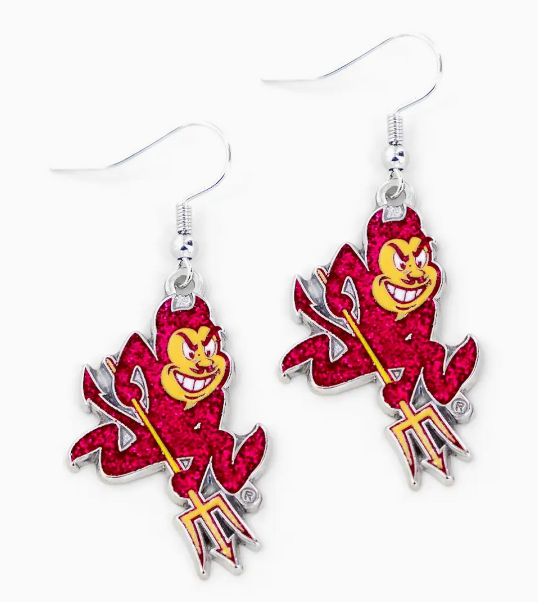 Two matching mascot with pitchfork earring with hook backings
