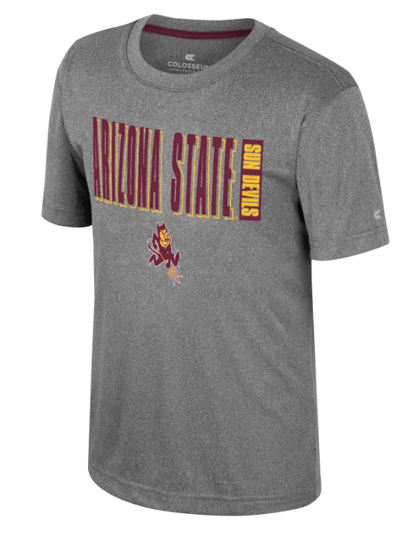 A heather gray short-sleeve t-shirt featuring &