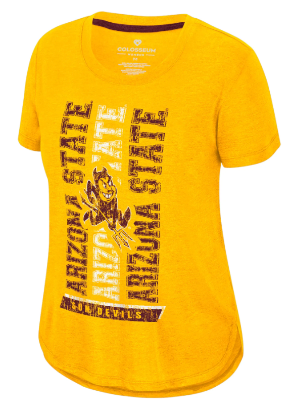 Gold tee with Arizona State and Sun Devils on the front