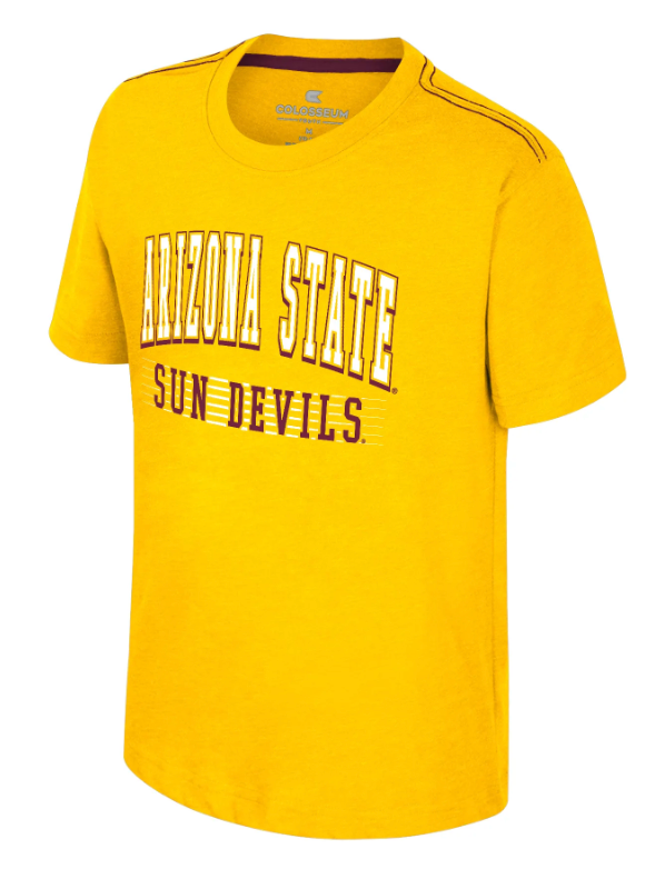 Gold tee with Arizona State Sun Devils across the chest