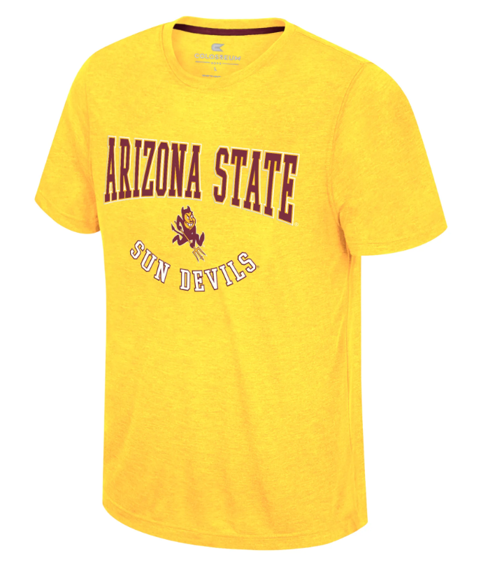 Gold tee Arizona State Sun Devils with mascot on the chest