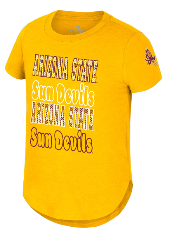 Gold tee with Arizona State Sun Devils in different font down the front