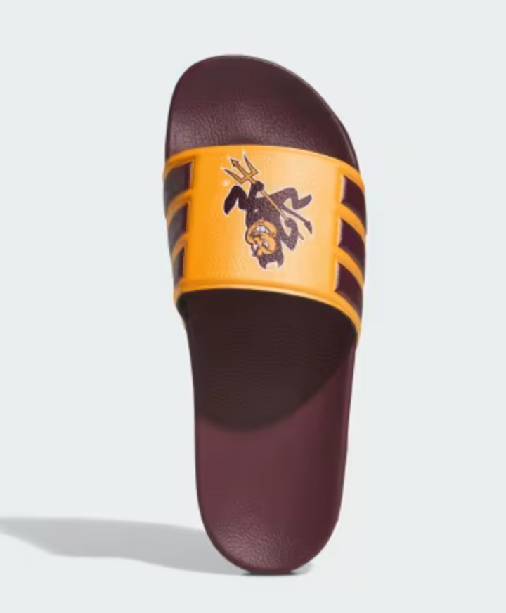 Maroon and gold slip-ons with Sparky on the strap 