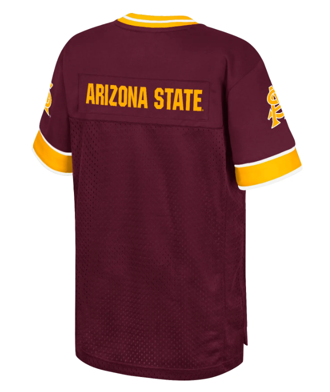 Maroon sports jersey with 'Arizona State' text and logo on a white background