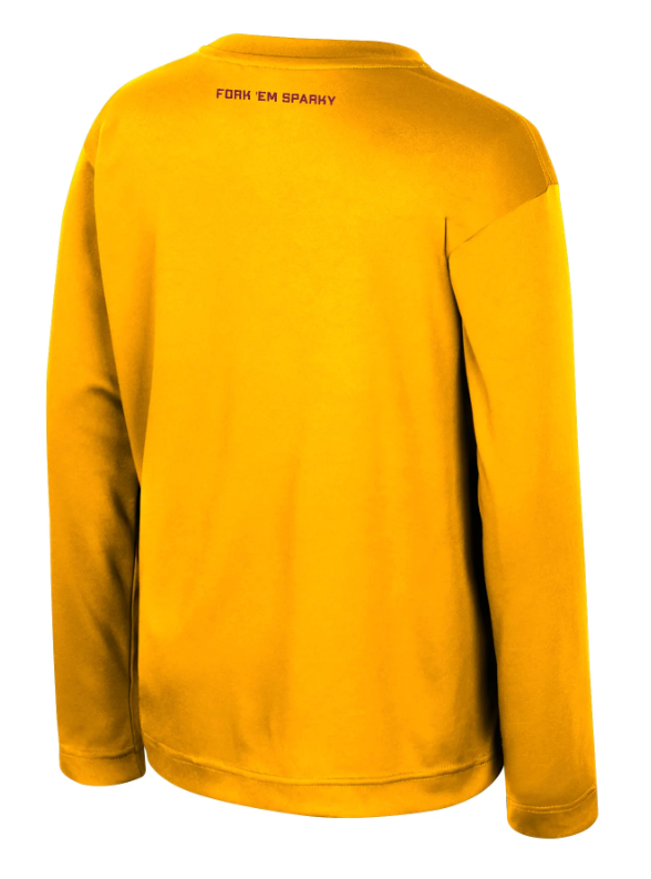 Gold tee with 'Fork 'Em Sparky' under the collar.