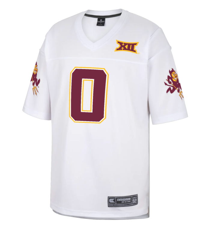 White jersey with team number and Big 12 on chest