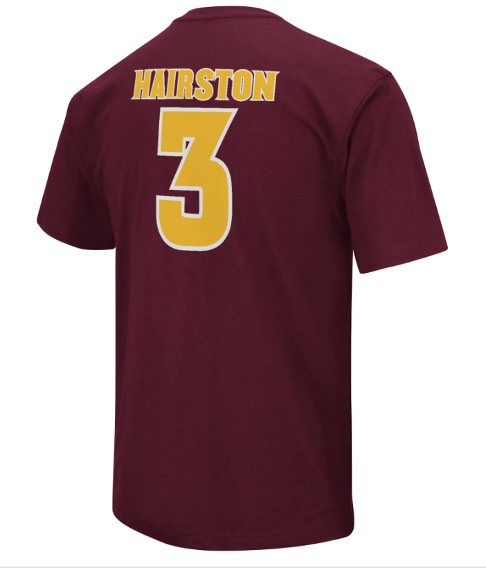 Maroon tee with Hairston and number 3 in gold