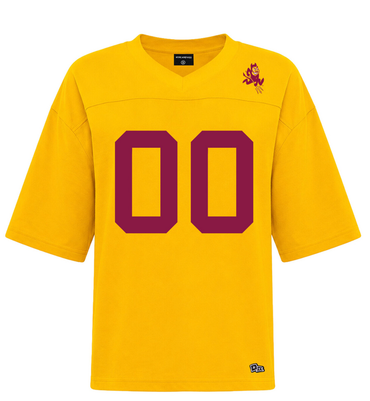 Gold tee with double 0 on chest and mascot on front of left shoulder