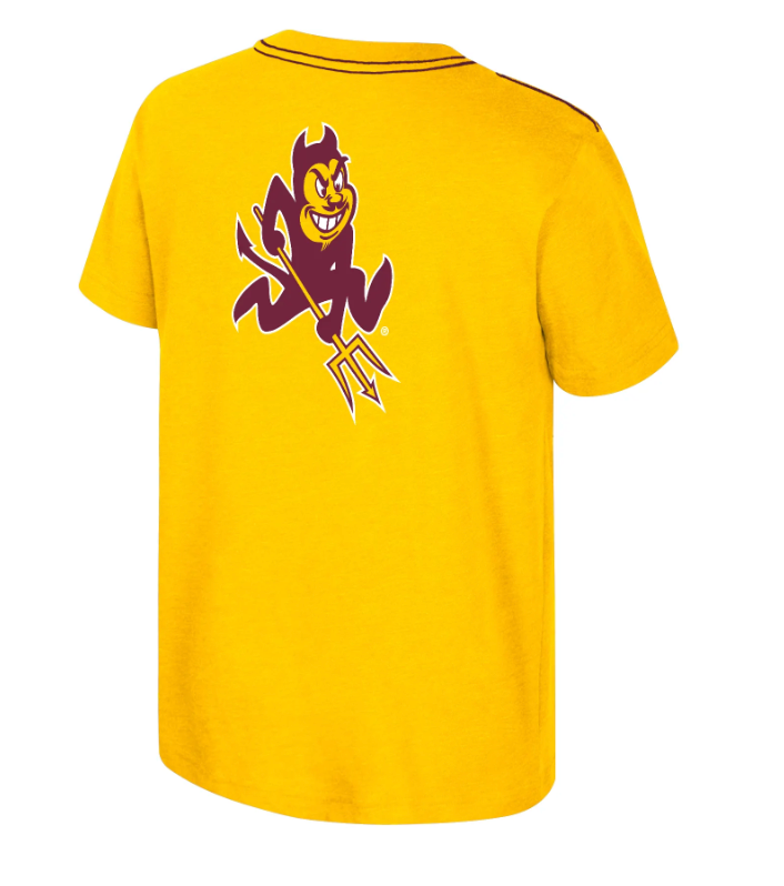 Gold tee with maroon charging Sparky