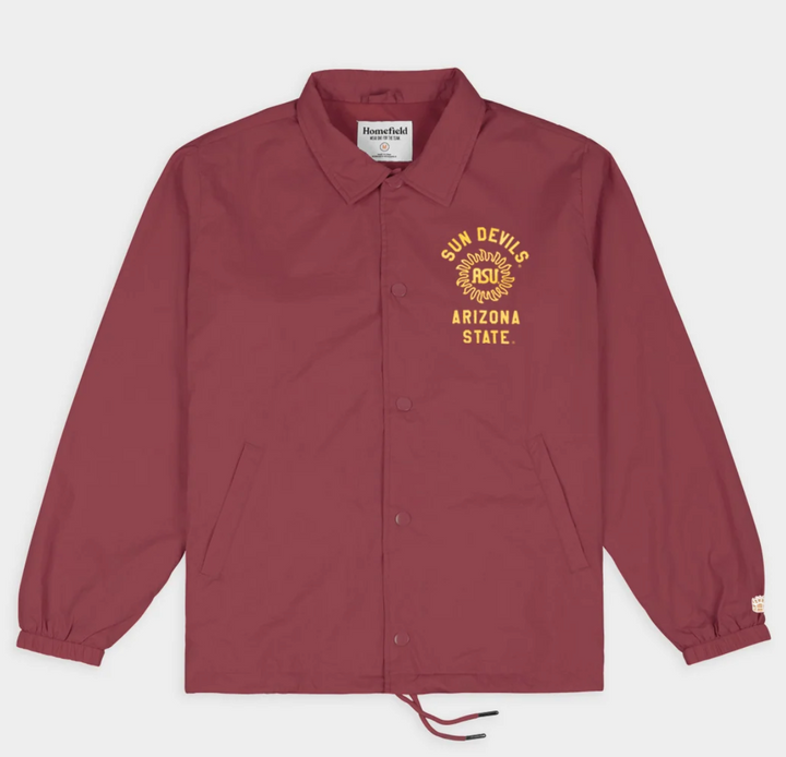 Maroon bomber jacket with gold Sun Devils Arizona State with ASU sunburst