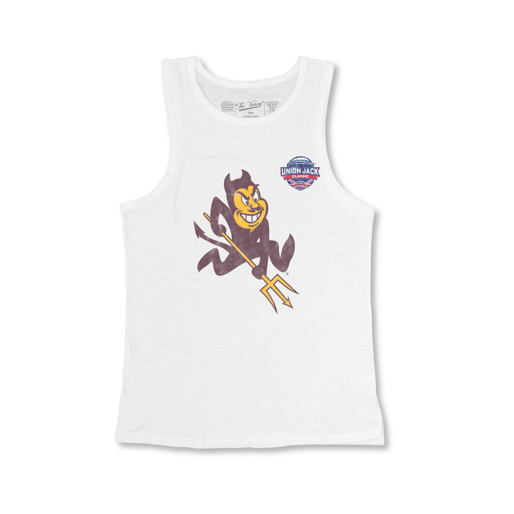 front of white tank top. Sparky and UJC logo on front