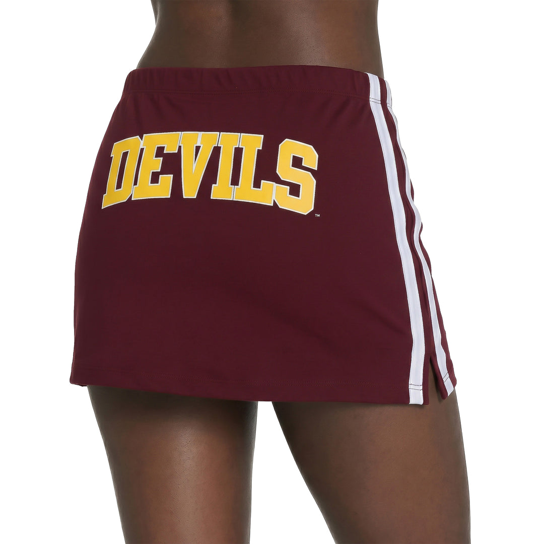 A maroon athletic mini skirt with &