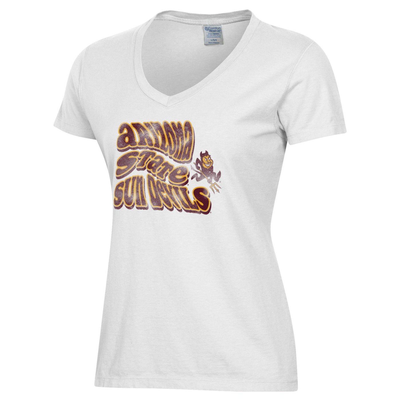 White tank top with maroon and gold 'Arizona State Sun Devils' with charging Sparky.