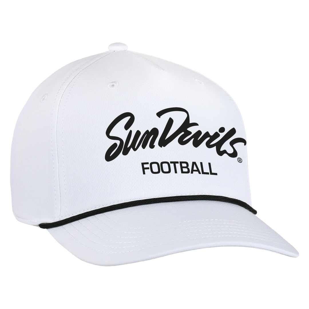 White hat with black rope. Written in black text is "Sun Devils" with "Football" written below.