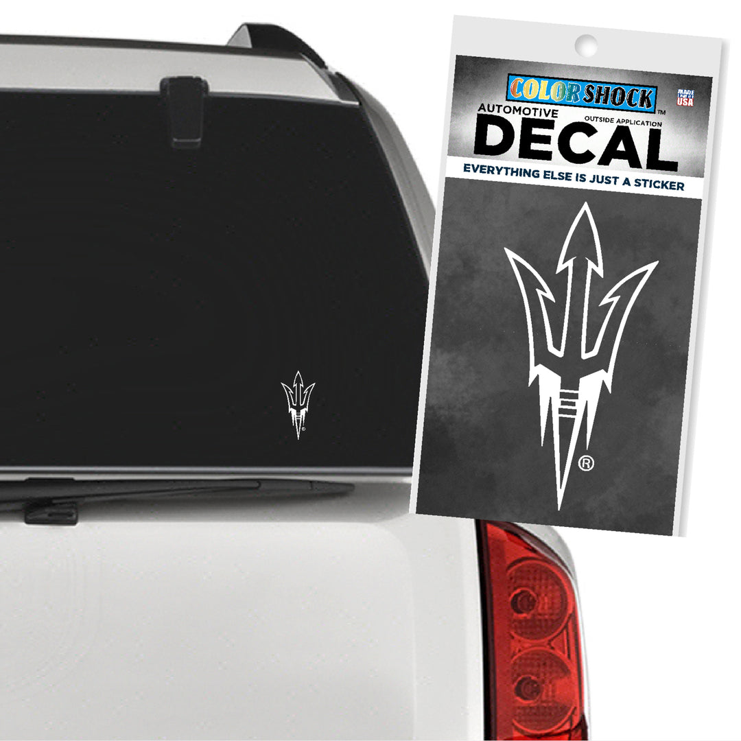 Decal with pitchfork logo in white 