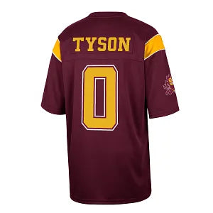 Maroon jersey with gold '0' and 'Tyson' in gold.