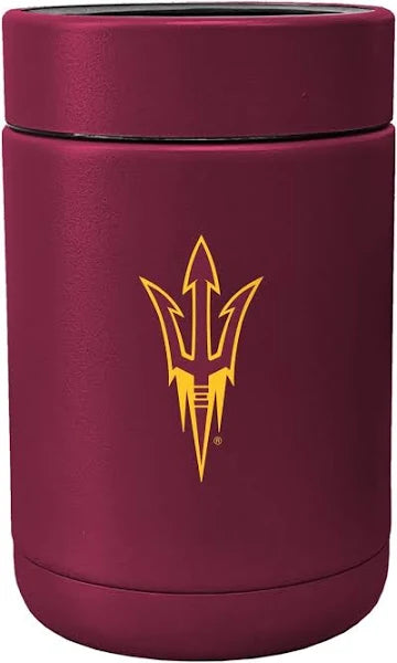 Maroon metal coolie with gold pitchfork.