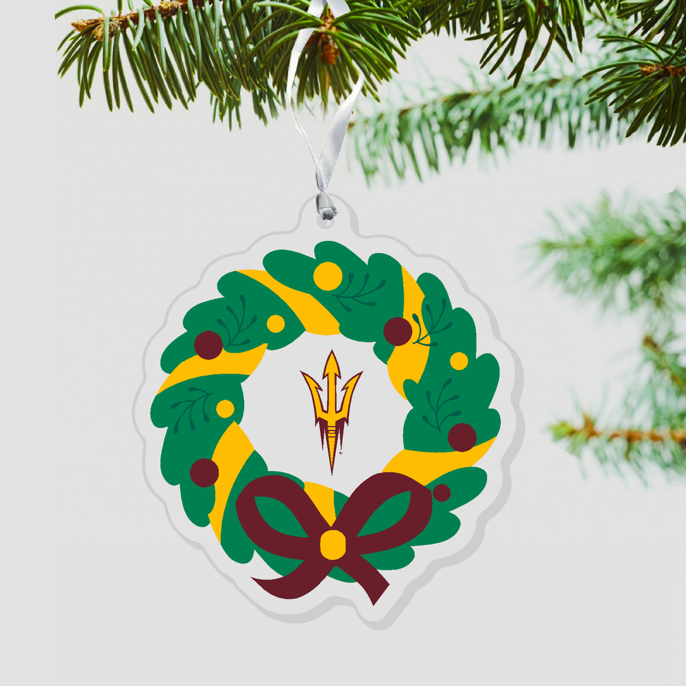 ASU Pitchfork Wreath Stocking Acrylic Ornament