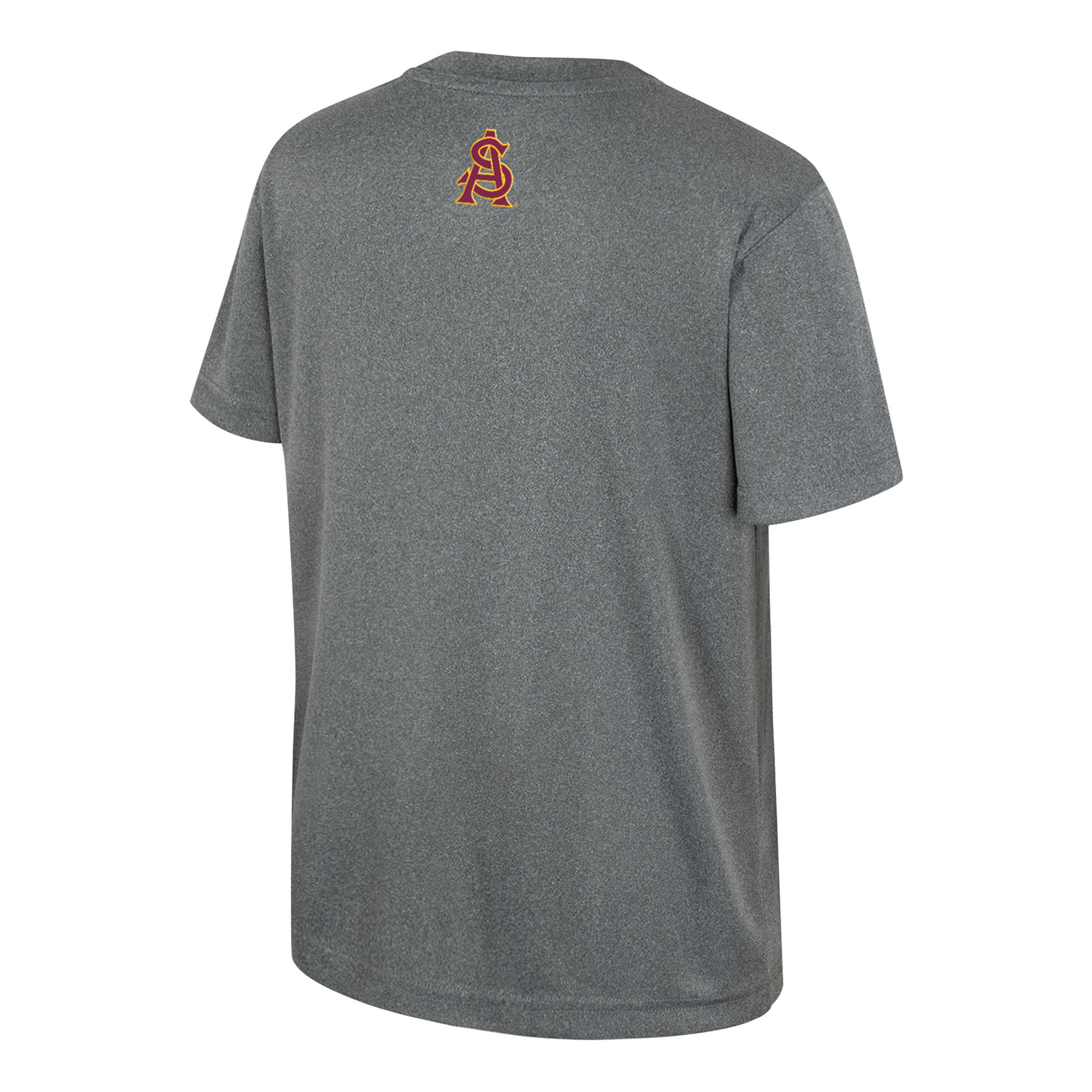 Short sleeve grey tee with maroon and gold interlocking A&S below the collar