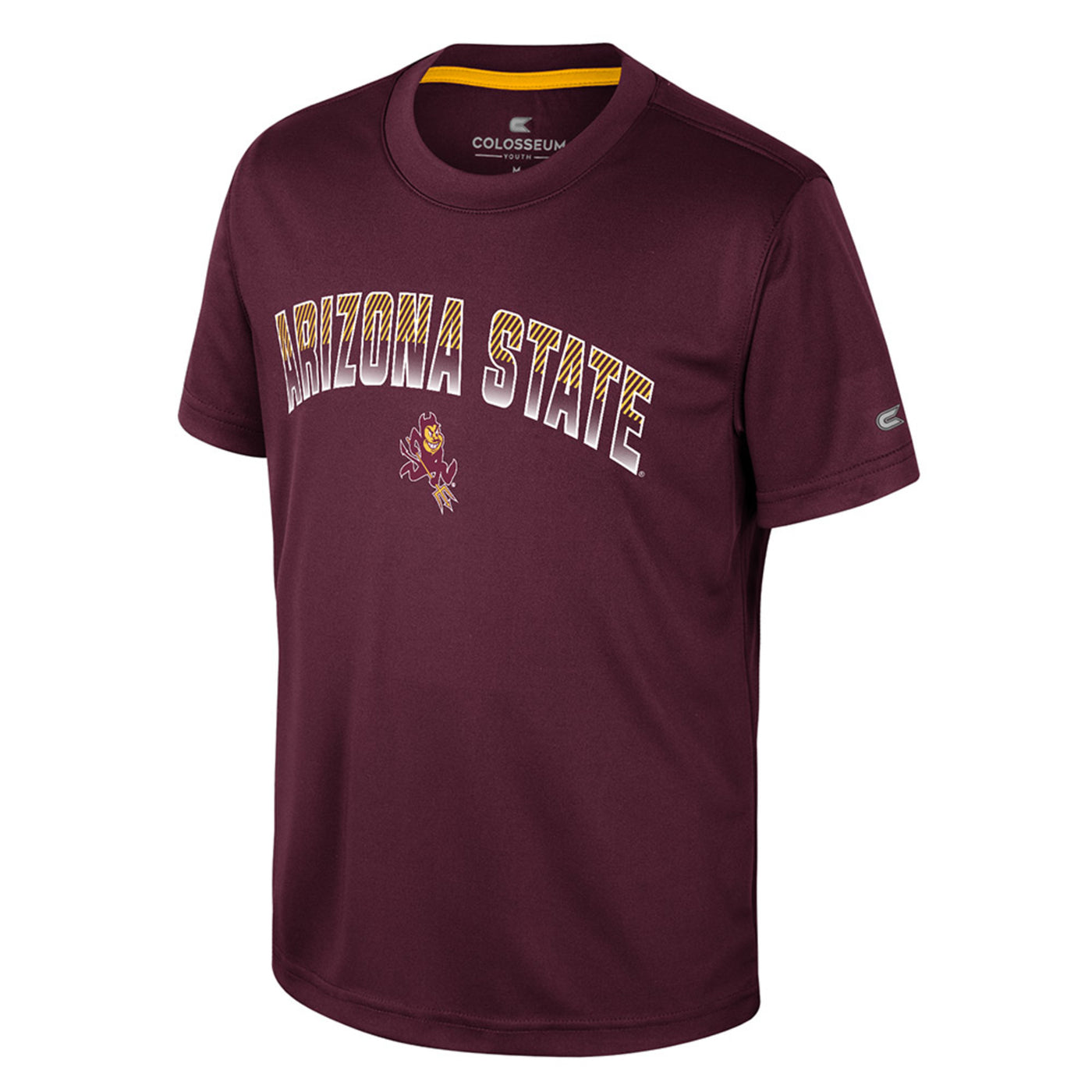 ASU maroon kids t shirt. Across the chest reads 