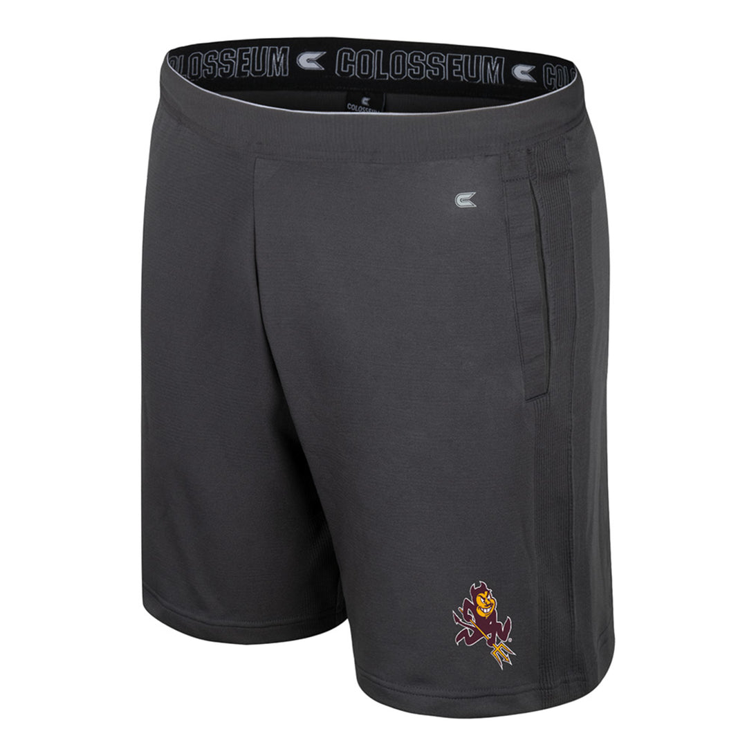 Colosseum shorts are a dark grey with the Sparky Mascot on the left lower leg. There is a small c for Colosseum by the left pocket