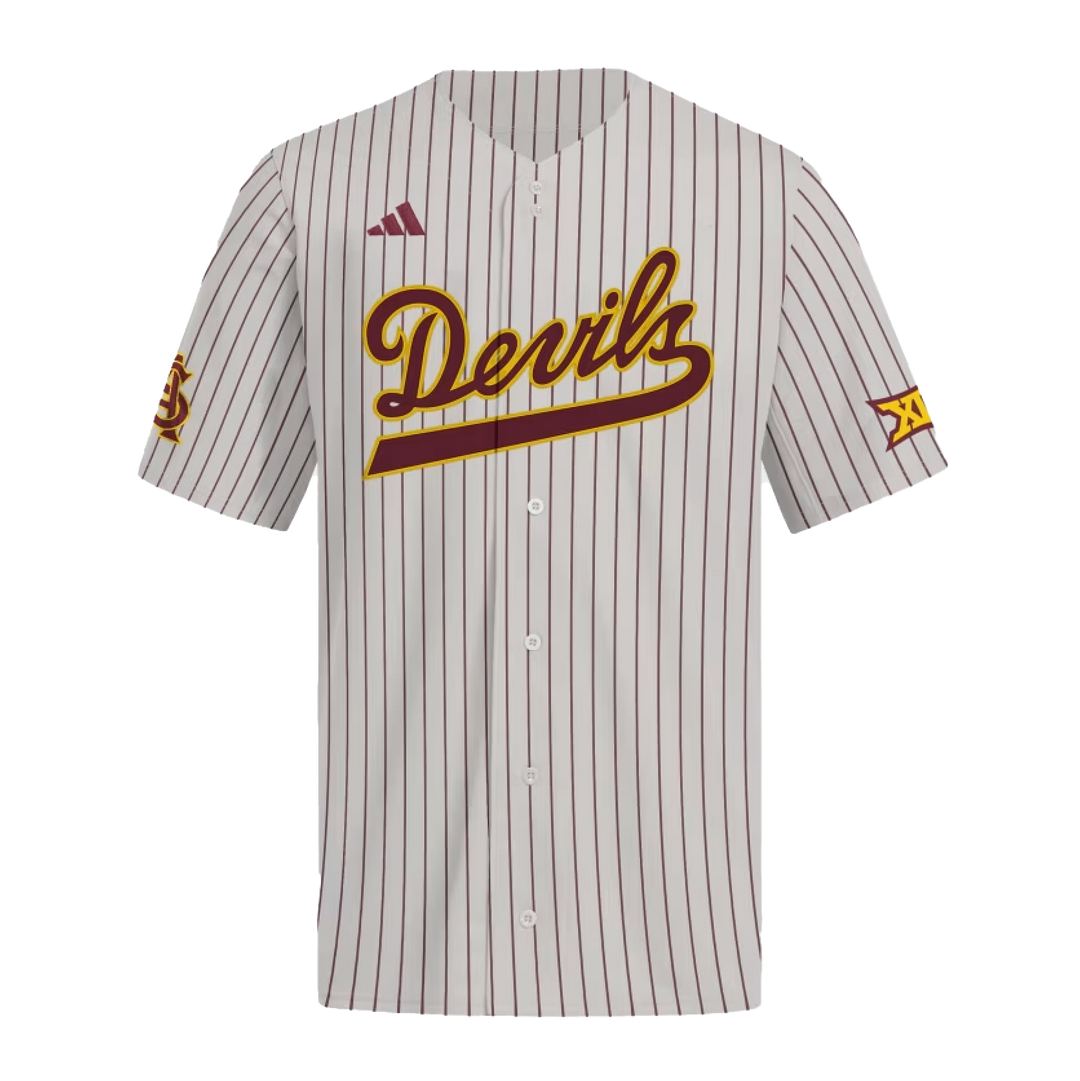 ASU Script Pinstripe Baseball Jersey GRY