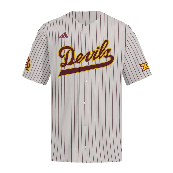 ASU Script Pinstripe Baseball Jersey GRY