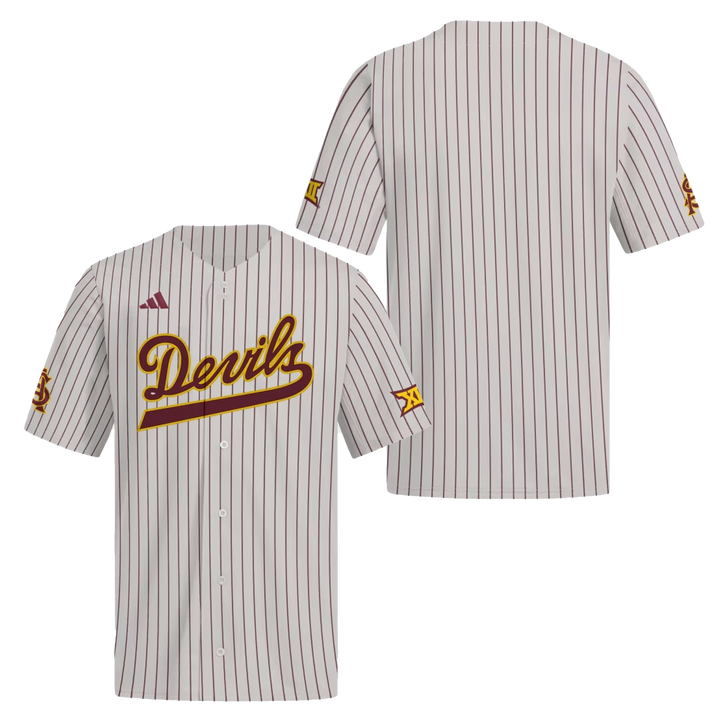 ASU Script Pinstripe Baseball Jersey GRY
