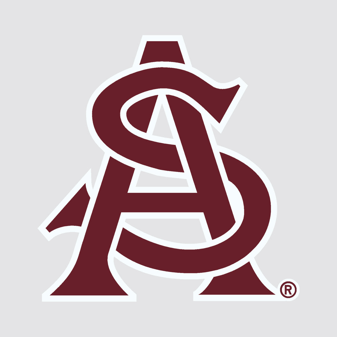 Decal of classic 'A and S' logo in maroon, outlined in white.