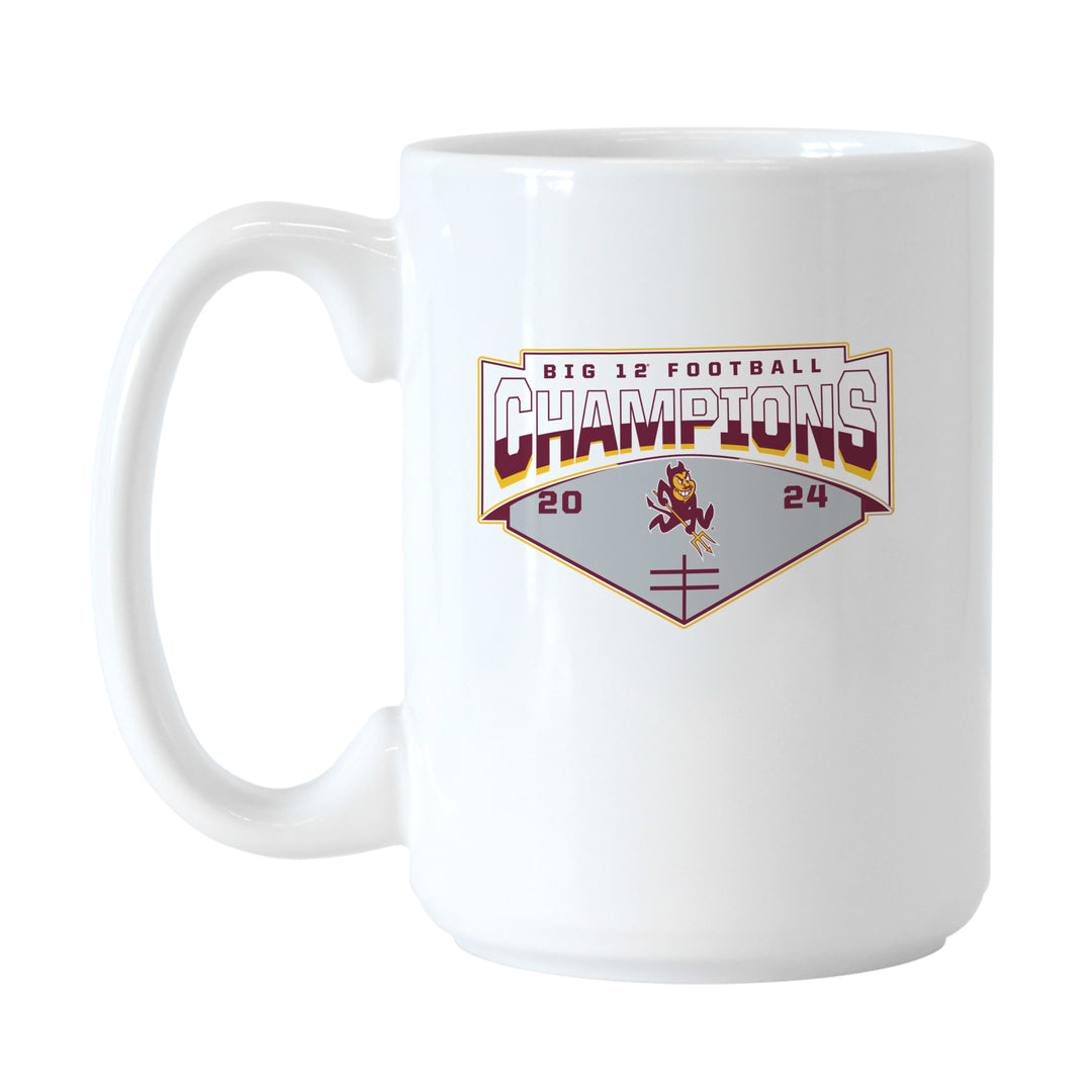 White ceramic mug with handle and "Big 12 Football Champions 2024" in the center with charging Sparky 