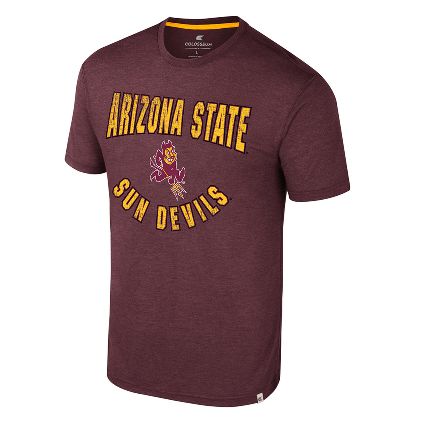 ASU maroon t shirt. Across the chest reads 