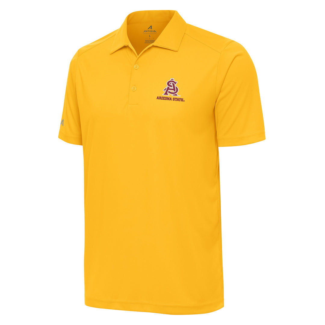Gold polo with interlocking A&S logo in maroon with white outline on the left chest. Below is "Arizona State" written in maroon.