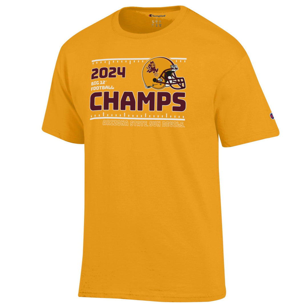 ASU gold t-shirt with "2024 Big 12 Football Champs in maroon", a sparky football helmet, and "Arizona State Sun Devils" below
