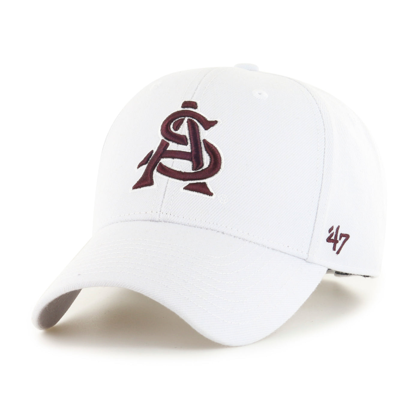 ASU white hat with maroon interlocking 'A' and 'S'