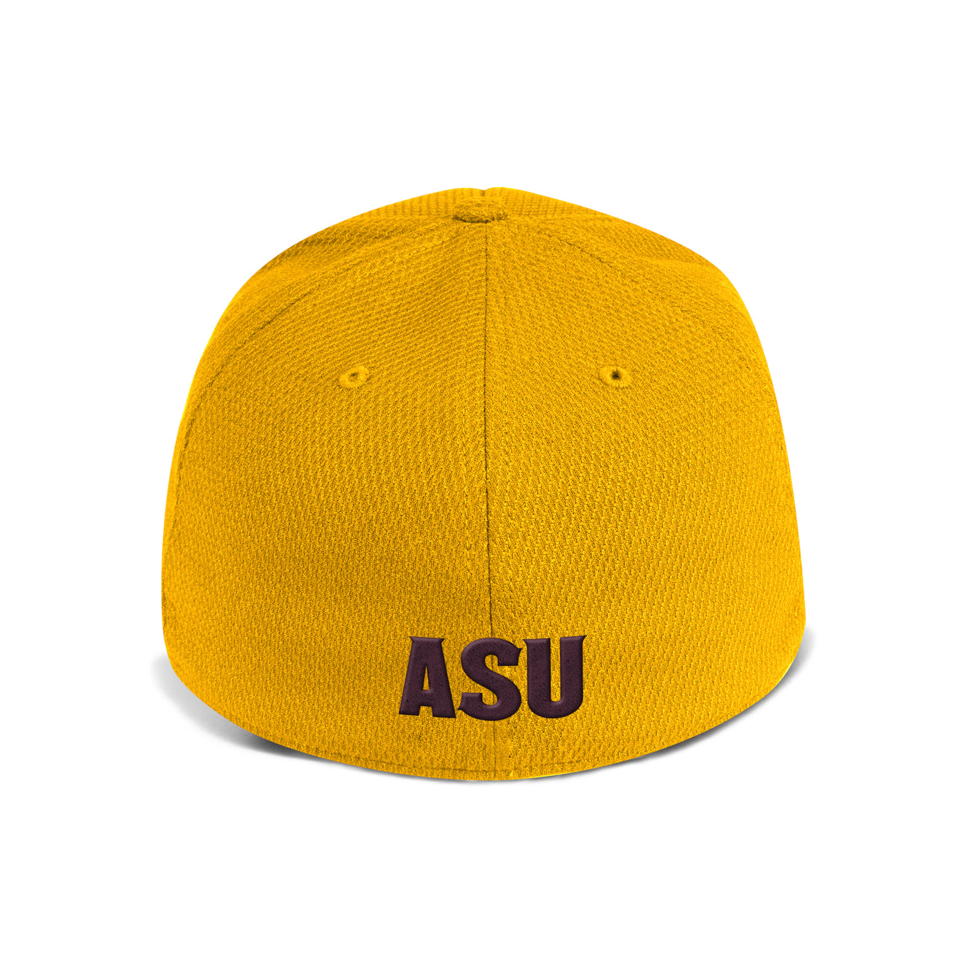 Back of gold hat with maroon 