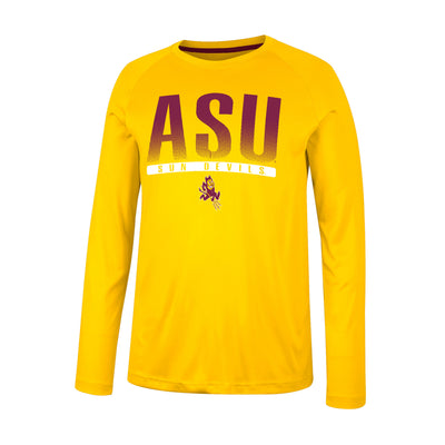 ASU gold long sleeve with 'ASU' in bold lettering above 'Sun Devils' and a Sparky below