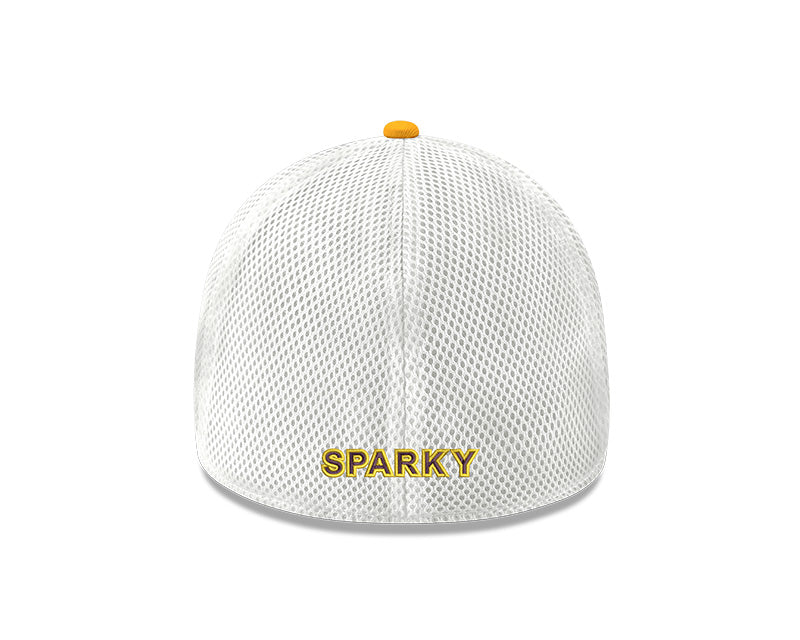 Back of ASU gold hat with white mesh back and 'Sparky' lettering at base of shell