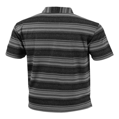 Back of ASU black and gray horizontal striped polo 
