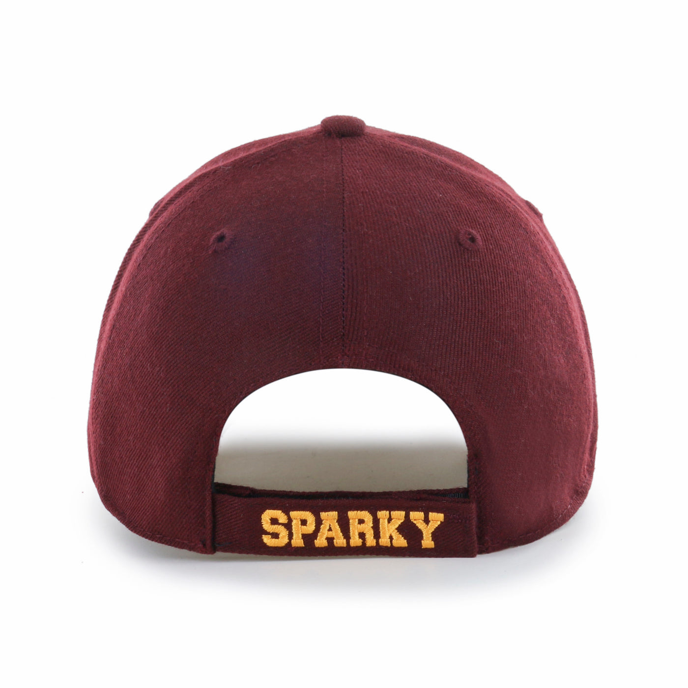 back of ASU hat with sparky embroidered on strap