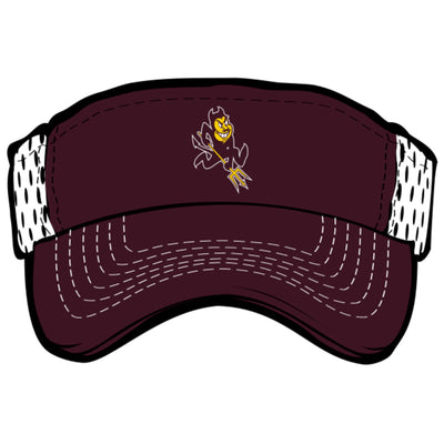 ASU maroon and white visor with Sparky on the front